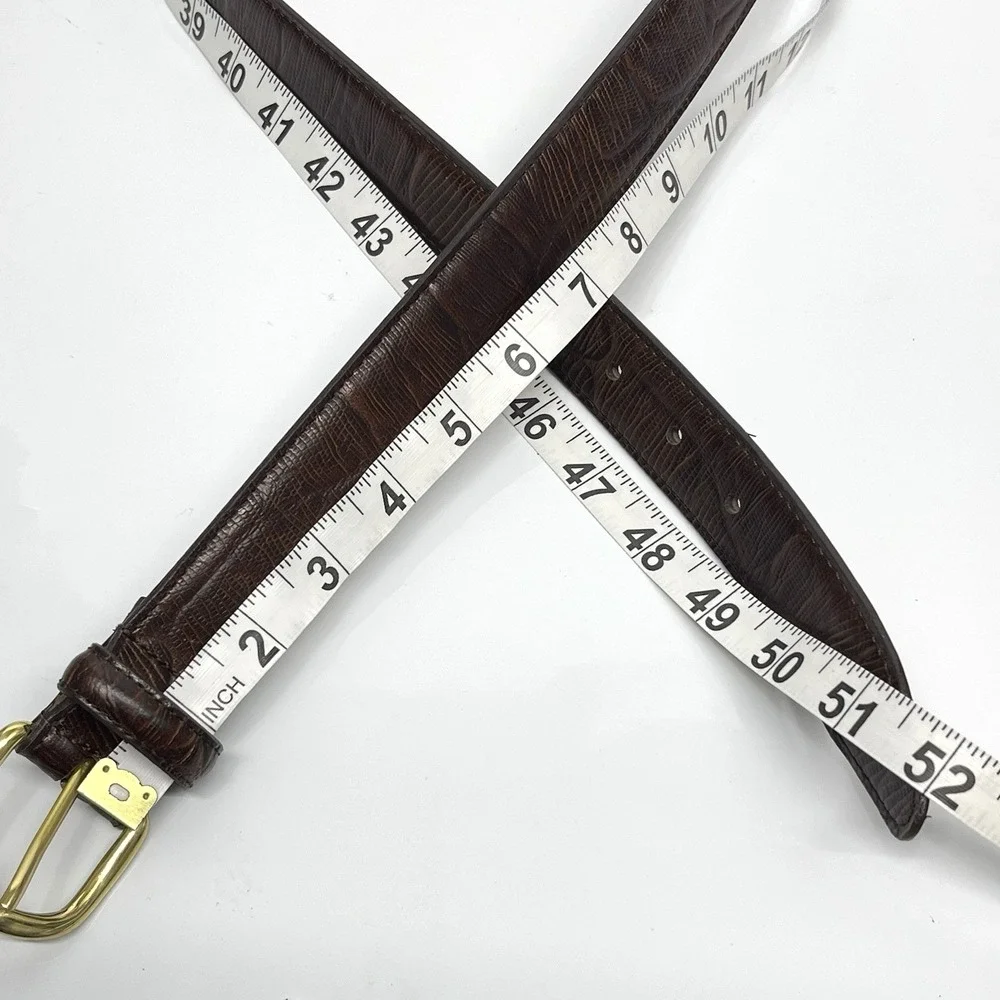 Men's 46 Full Grain Leather Dress Belt Solid Brass Buckle Reptile Style USA Made